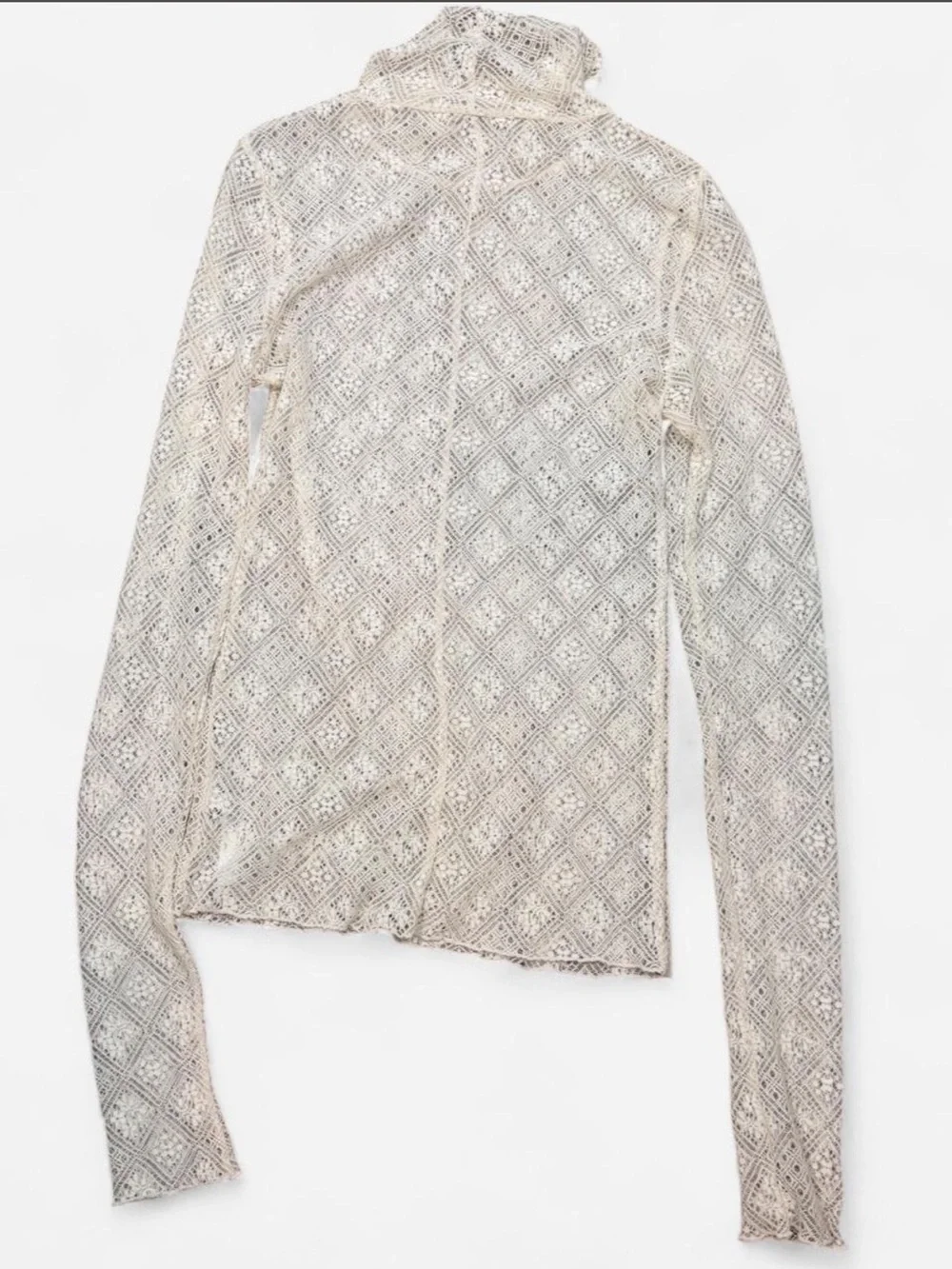 Free People Sheer Lace Turtleneck Top Cream Boho Size S